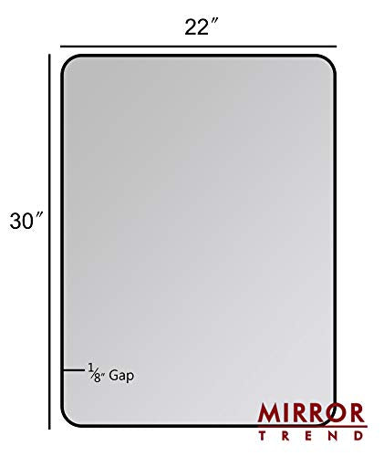 22 x 30-Inch Large Rectangular Wall Silver Mirror with Glass Panel and Black Metal Framed Rounded Corner Flat Set Design for Bathroom Living Room or Entryway Decorative