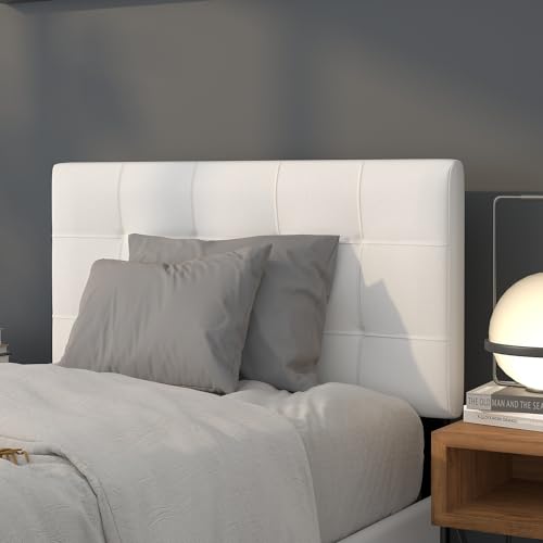 Bedford Box Stitch Tufted Upholstered Twin Size Headboard in White Fabric