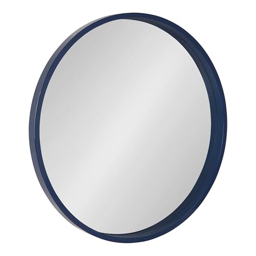Travis Round Wood Wall Mirror, 25.6" Diameter, Navy Blue, Modern Wall Décor Accent