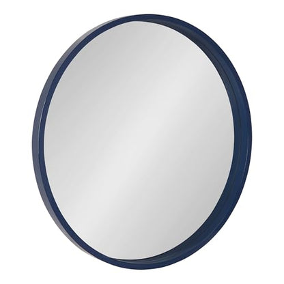 Travis Round Wood Wall Mirror, 25.6" Diameter, Navy Blue, Modern Wall Décor Accent