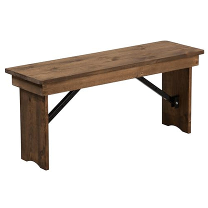 Hercules Series 40" x 12" Commercial Grade Rustic Solid Pine Folding Bench, Antique Farmhouse Dining Bench, Seats up to 2 Adults | Foldable Locking Legs, Farmhouse