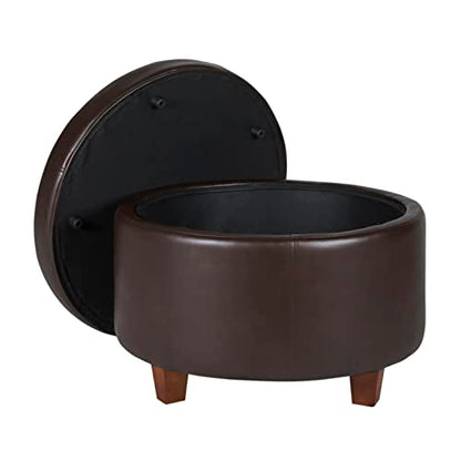 24" Round Leatherette Storage Ottoman - Chocolate Brown