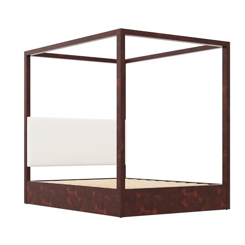 Queen Size Canopy Bed Frame with Upholstered Headboard, view 7