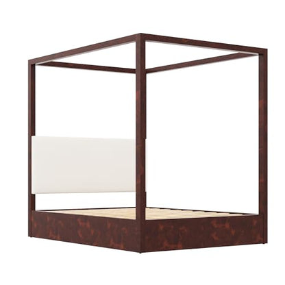 Queen Size Canopy Bed Frame with Upholstered Headboard, view 7