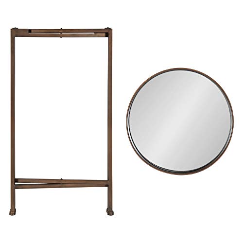 Celia Round Metal Foldable Accent Table with Mirror Tray Top, Bronze
