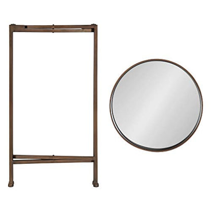 Celia Round Metal Foldable Accent Table with Mirror Tray Top, Bronze