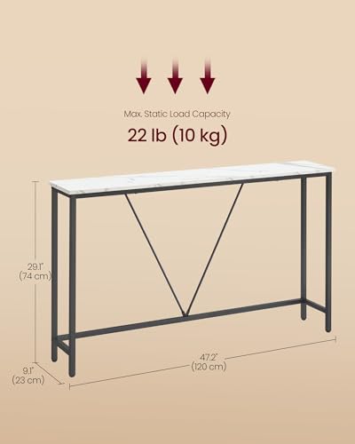 VASAGLE Console Sofa Table, Narrow Entryway Table, for Living Room, Bedroom, Easy Assembly, Marble White and Ink Black ULNT020W01