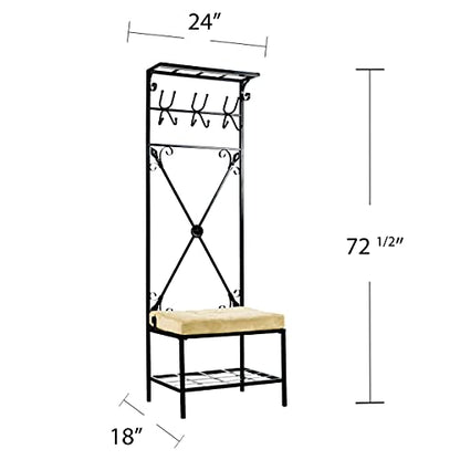 Dovanti Entryway Storage Rack & Bench Seat - Transitional Design, Black Metal - Ideal for Entryway, Mudroom (HP3191)