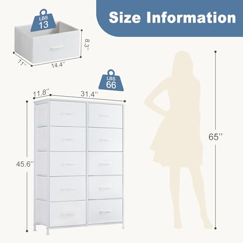 10 Drawer Tall Dresser for Bedroom & Living Room, White, view 4