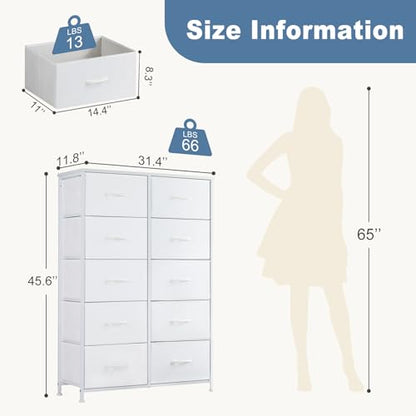 10 Drawer Tall Dresser for Bedroom & Living Room, White, view 4