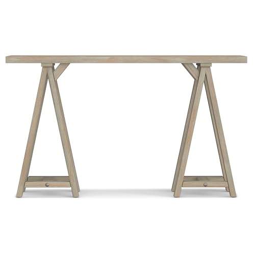 Sawhorse SOLID WOOD 50 inch Wide Modern Industrial Console Sofa Table in Distressed Grey for the Living room Entryway and Bedroom