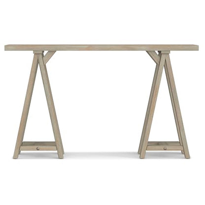 Sawhorse SOLID WOOD 50 inch Wide Modern Industrial Console Sofa Table in Distressed Grey for the Living room Entryway and Bedroom