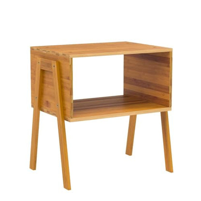 Nightstands Set of 2, Bamboo Stackable Bedside Table, Night Stands with Storage Shelf, Small Bed Side Tables, 2-Tier End Table for Bedroom, Dorm and Small Space Storage (Natural)