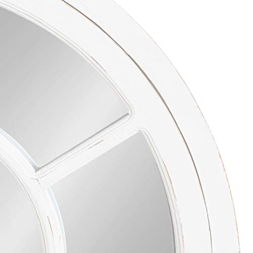 Boldmere Rustic Windowpane Arch Mirror, 28 x 44, Rustic White, Farmhouse Window Mirror for Wall