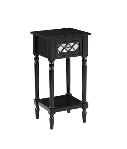 French Country Khloe Deluxe 1 Drawer Accent End Table 14" - Traditional Farmhouse Side Table with Mirrored Storage Drawer and Shelf for Living Room, Black