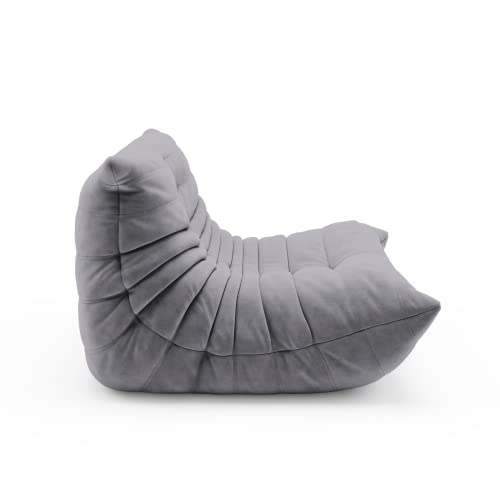 Fireside Lounge Chair, Soft Suede Grey Bean Bag Couch for Living Room, Office