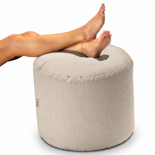 Spring Indoor/Outdoor Bean Bag Pouf Ottoman, Sunbrella Flax