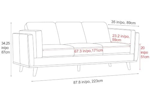 Valencia Artisan Full Leather Sofa 88” - Pure Full Italian Nappa Leather Couch, Solid Wood Accent, Ultimate Comfort, Cognac Tan
