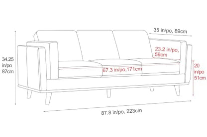 Valencia Artisan Full Leather Sofa 88” - Pure Full Italian Nappa Leather Couch, Solid Wood Accent, Ultimate Comfort, Cognac Tan