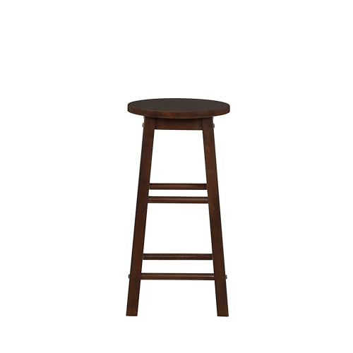 Zeke Walnut Solid Wood Backless Round Counter Stool with 24 Inch Seat Height