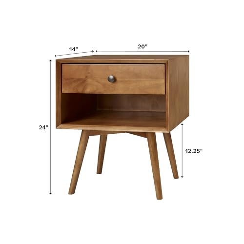 Mid Century Modern Wood Nightstand Side Table Bedroom Storage Drawer and Shelf Bedside End Table, 1 Drawer, Caramel
