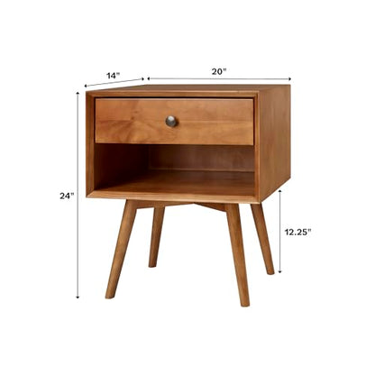 Mid Century Modern Wood Nightstand Side Table Bedroom Storage Drawer and Shelf Bedside End Table, 1 Drawer, Caramel