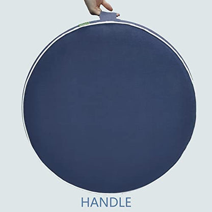 Outdoor/Indoor Inflatable Ottoman, All Weather Water-Repellent Round Footrest Stool with Handle, D21”x H9” Portable Pouf for Patio Garden Camping or Home-Navy Textured