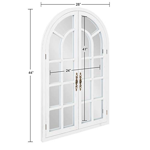 Boldmere Rustic Windowpane Arch Mirror, 28 x 44, Rustic White, Farmhouse Window Mirror for Wall