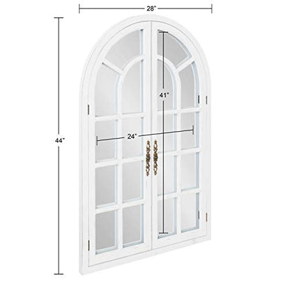 Boldmere Rustic Windowpane Arch Mirror, 28 x 44, Rustic White, Farmhouse Window Mirror for Wall