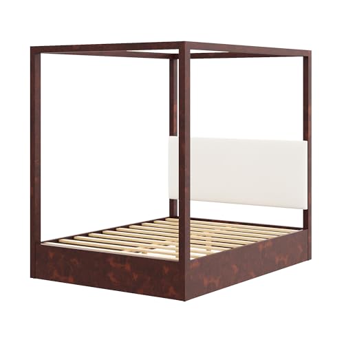 Queen Size Canopy Bed Frame with Upholstered Headboard, view 6