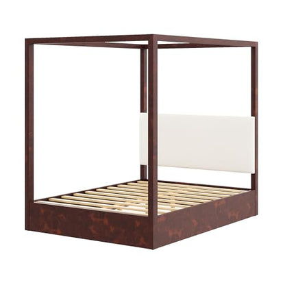 Queen Size Canopy Bed Frame with Upholstered Headboard, view 6