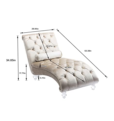 Velvet Chaise Lounge Chair with Toss Pillow, view 4