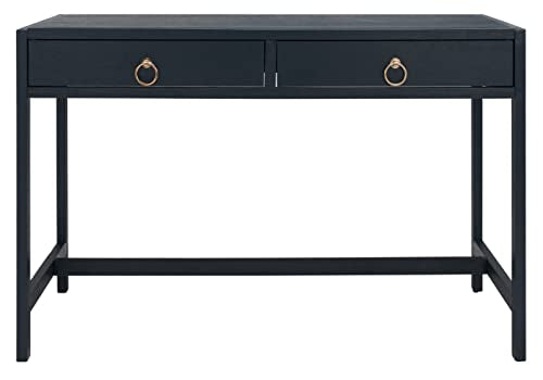 Solid Wood Navy Desk with Glam Gold Hardware, view 2