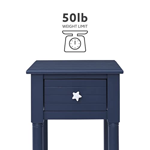 Raleigh Navy Small Accent Table with Storage and Whimsical Starfish Drawer Pulls, 29.5" Tall
