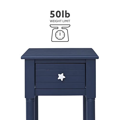 Raleigh Navy Small Accent Table with Storage and Whimsical Starfish Drawer Pulls, 29.5" Tall