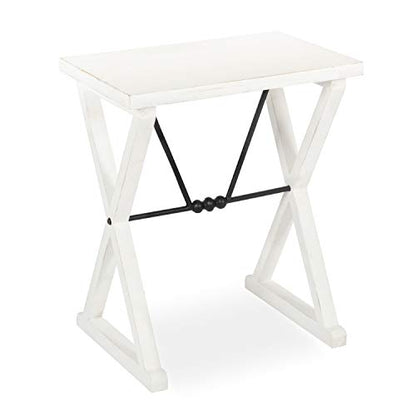 Travere Rustic Side Table, 22 x 14 x 26, White, Farmhouse End Table for Display and Storage