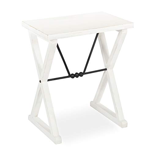 Travere Rustic Side Table, 22 x 14 x 26, White, Farmhouse End Table for Display and Storage