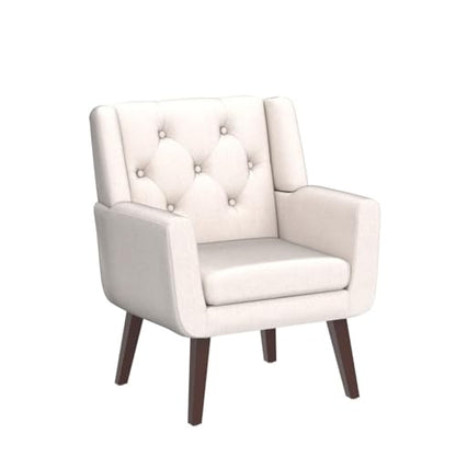 Accent Chair Button-Tufted Upholstered Living Room Chairs Comfy Reading Mid Century Modern with Linen Fabric Lounge Arm for Bedroom (Beige) 29.33D x 28.94W x 34.65H Inch