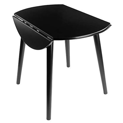Wood Moreno Round Drop Leaf Table - Mid-Century Modern Style, Compact Size, Solid Wood, Black Finish, Console Function, Easy Assembly
