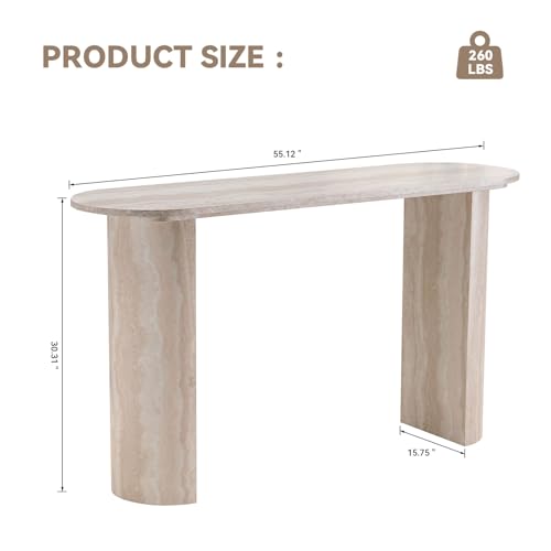 55" MDF Console Table for Entryway, Narrow Entryway Table with Faux Mars Marble Pattern, Couch Table Behind Sofa with Curved Legs for Living Room Hallway Foyer