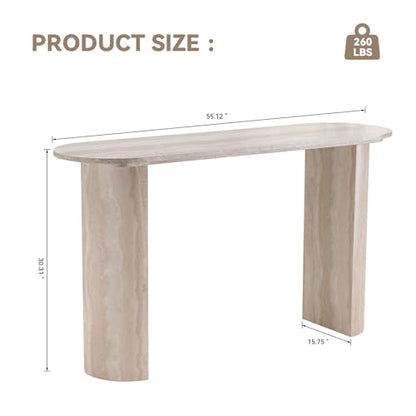 55" MDF Console Table for Entryway, Narrow Entryway Table with Faux Mars Marble Pattern, Couch Table Behind Sofa with Curved Legs for Living Room Hallway Foyer