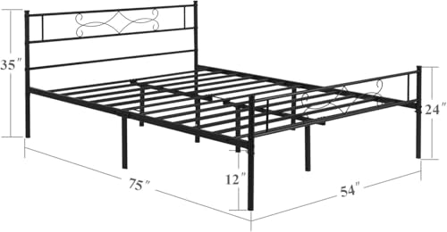 14" Full Size Metal Platform Bed Frame with Headboard, view 3