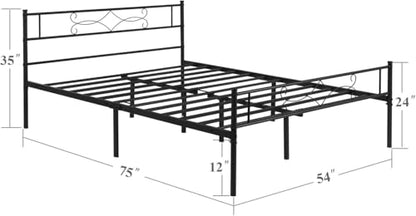 14" Full Size Metal Platform Bed Frame with Headboard, view 3