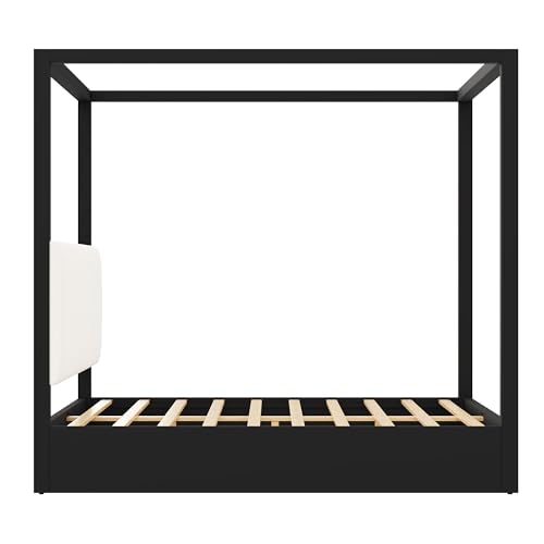 Queen Size Canopy Platform Bed with Upholstered Headboard, Black, view 8