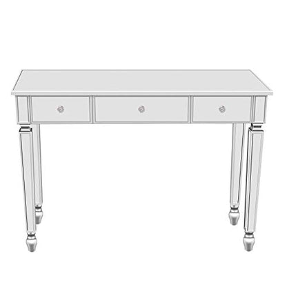 Mirrored Console Table, Coast Mirrored Desk, Makeup Desk Vanity Dressing Table for Women with 3 Drawers Silver at Hallway or Bedroom, Side Table 42''L x 15''W x 30''H