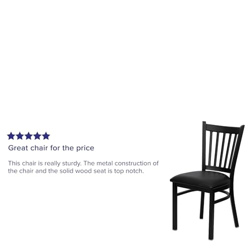 Hercules Series Vertical Back Metal Restaurant Chairs, Upholstered Armless Dining Chairs for Restaurants/Kitchens, Set of 2, Black