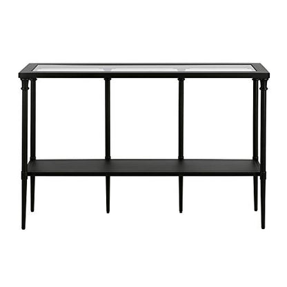 Dafna 45'' Wide Rectangular Console Table in Blackened Bronze | Two-tier design with glass top adds stylish storage and display space to entryways, hallways, living rooms, or behind sofas