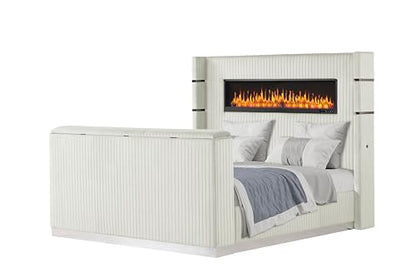 Wood Platform Bed with Beige Headboard and Storage Features, view 7