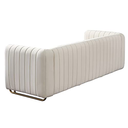 Chesterfield Velvet Sofa Upholstered Couch with Removable Cushions and Gold Metal Legs, for Living Room Office Apartment (Beige)