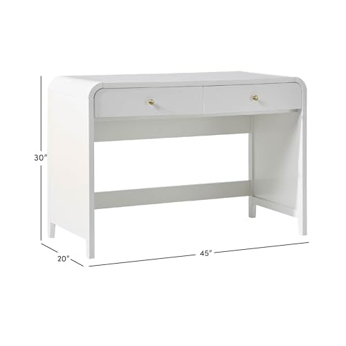 Zoey Modern Curve Design Writing Desk with Drawer, 45 Inch, White